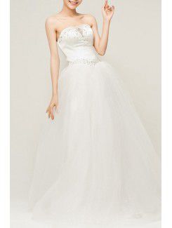 Satin Strapless Floor Length Ball Gown Wedding Dress with Crystal