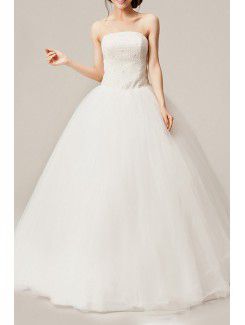 Organza Strapless Floor Length Ball Gown Wedding Dress with Sequins