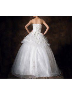 Satin Strapless Floor Length Ball Gown Wedding Dress with Crystal