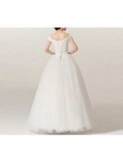 Lace Off-the-Shoulder Floor Length Ball Gown Wedding Dress with Crystal