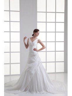 Taffeta V-Neckline A-line Sweep Train Embroidered Wedding Dress