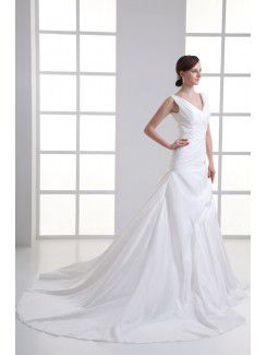 Taffeta V-Neckline A-line Sweep Train Embroidered Wedding Dress