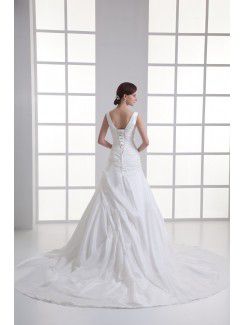 Taffeta V-Neckline A-line Sweep Train Embroidered Wedding Dress