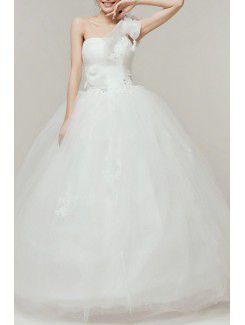 Satin une épaule étage longueur robe de bal de mariage robe avec une épaule