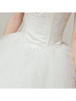 Satin V-neck Floor Length Ball Gown Wedding Dress with Sequins