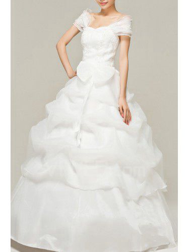 Satin off-the-schulter bodenlangen ballkleid brautkleid mit stickerei