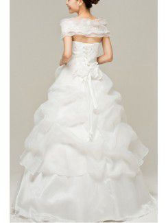 Satin Off-the-Shoulder Floor Length Ball Gown Wedding Dress with Embroidered