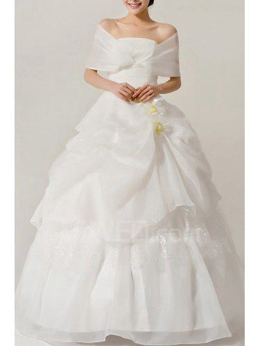 Organza Off-the-Shoulder Floor Length Ball Gown Wedding Dress