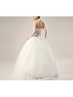 Satin Halter Floor Length Ball Gown Wedding Dress with Embroidered