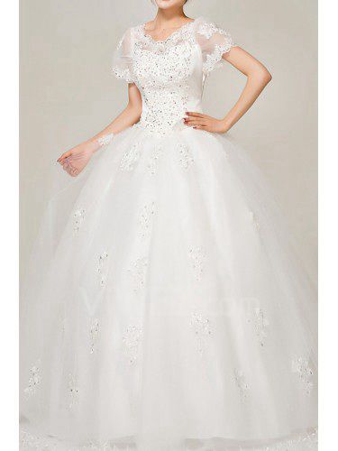 Satin V-neck Floor Length Ball Gown Wedding Dress with Sequins