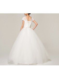 Satin V-neck Floor Length Ball Gown Wedding Dress with Sequins