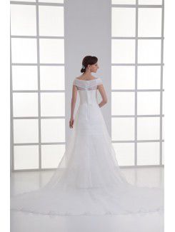 Organza Off-the-Shoulder A-line Floor Length Wedding Dress