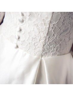 Lace High Collar Floor Length Ball Gown Wedding Dress with Feather