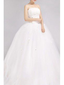 Satin Strapless Floor Length Ball Gown Wedding Dress with Crystal