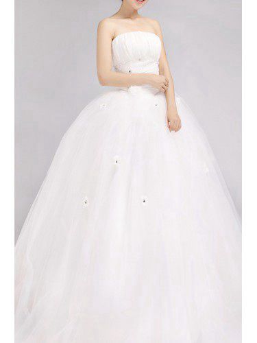 Satin Strapless Floor Length Ball Gown Wedding Dress with Crystal