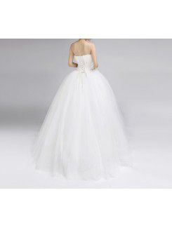 Satin Strapless Floor Length Ball Gown Wedding Dress with Crystal