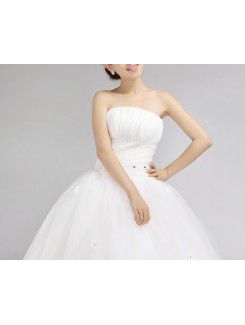 Satin Strapless Floor Length Ball Gown Wedding Dress with Crystal