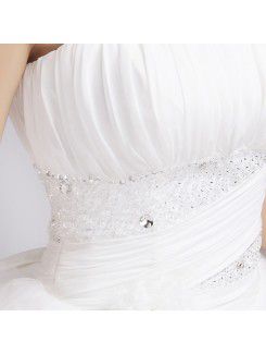 Satin Strapless Floor Length Ball Gown Wedding Dress with Crystal