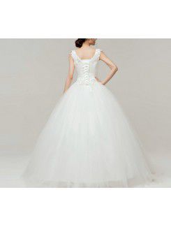 Satin V-neck Floor Length Ball Gown Wedding Dress with Sequins