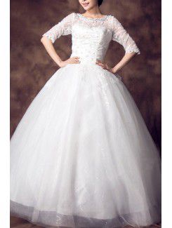 Lace Jewel Floor Length Ball Gown Wedding Dress with Sequins