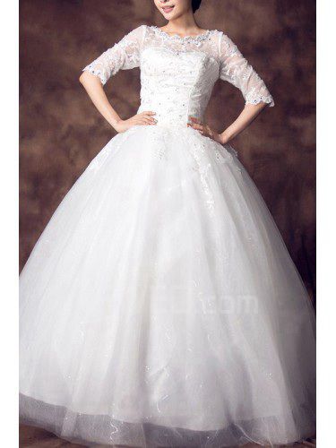 Spetsar juvel golv längd balklänning klänning bröllop med paljetter