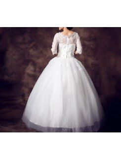 Lace Jewel Floor Length Ball Gown Wedding Dress with Sequins