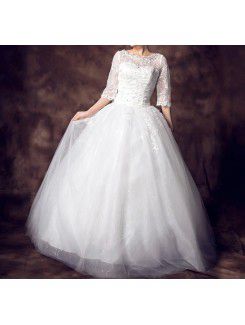 Lace Jewel Floor Length Ball Gown Wedding Dress with Sequins