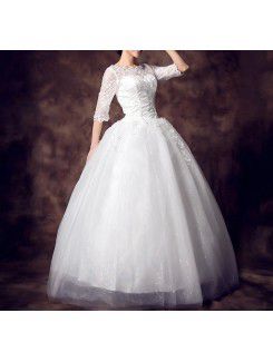 Lace Jewel Floor Length Ball Gown Wedding Dress with Sequins