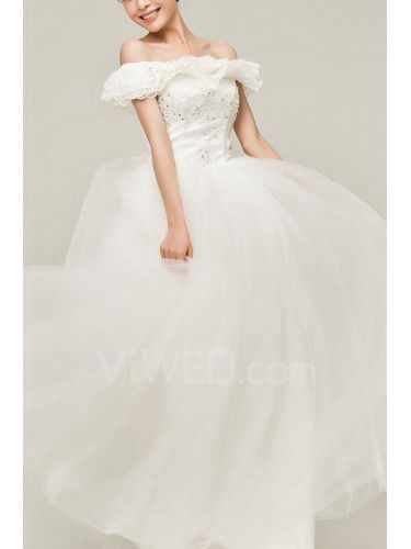 Satin Off-the-Shoulder Floor Length Ball Gown Wedding Dress with Sequins