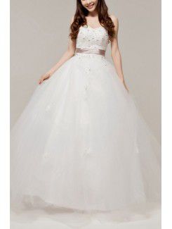 Атласная милая длина пола бальное платье свадебное платье с кристаллом