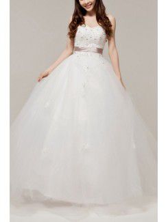 Satin Sweetheart Floor Length Ball Gown Wedding Dress with Crystal