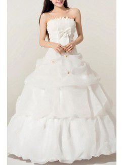 Organza strapless chão comprimento bola vestido de casamento vestido com flores feitas à mão