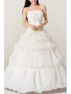 Organza Strapless Floor Length Ball Gown Wedding Dress with Handmade Flowers