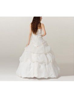 Organza Strapless Floor Length Ball Gown Wedding Dress with Handmade Flowers