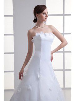 Satin Strapless A-line Sweep Train Embroidered Wedding Dress