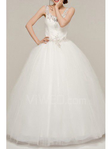 Organza scoop floor-lunghezza palla abito abito da sposa con cristalli