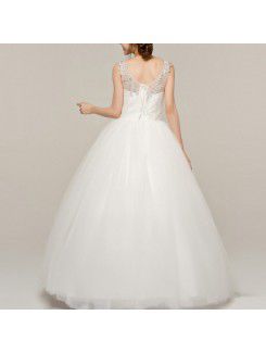 Organza Scoop Floor Length Ball Gown Wedding Dress with Crystal