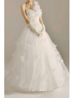 Net One Shoulder Floor Length Ball Gown Wedding Dress with Handmade Flowers