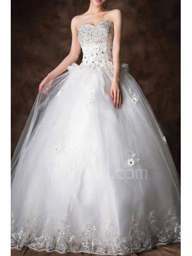 Raso sweetheart floor-lunghezza palla abito abito da sposa con cristalli