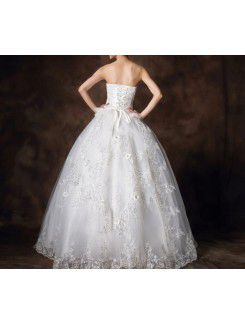 Satin Sweetheart Floor Length Ball Gown Wedding Dress with Crystal