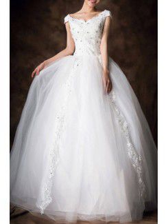 Satin v-cou-parole longueur robe de bal de mariage robe à paillettes