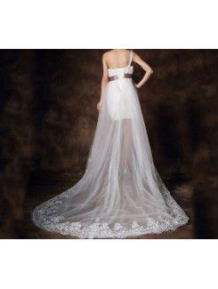 Satin One Shoulder Chapel Train Sheath Wedding Dress