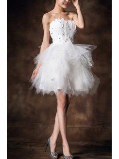 Satin Strapless Short Ball Gown Wedding Dress with Crystal