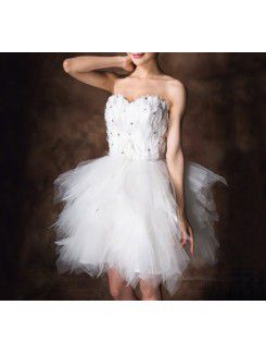 Satin Strapless Short Ball Gown Wedding Dress with Crystal