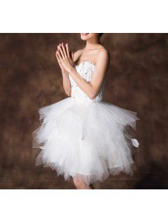 Satin Strapless Short Ball Gown Wedding Dress with Crystal