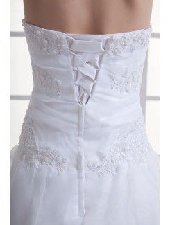 Organza Halter A-line Sweep Train Embroidered Wedding Dress