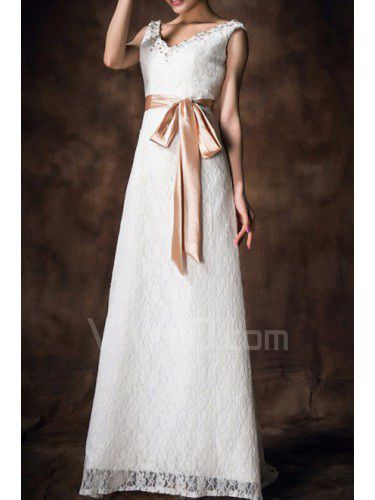 Cetim v-pescoço treinar sweep vestido de noiva uma linha com lantejoulas