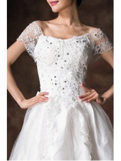 Satin Scoop Chapel Train A-line Wedding Dress with Crystal