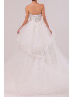 Organza Scoop Chapel Train Ball Gown Wedding Dress with Crystal