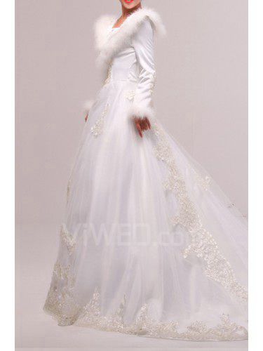 Organza V-neck Chapel Train Ball Gown Wedding Dress with Sequins